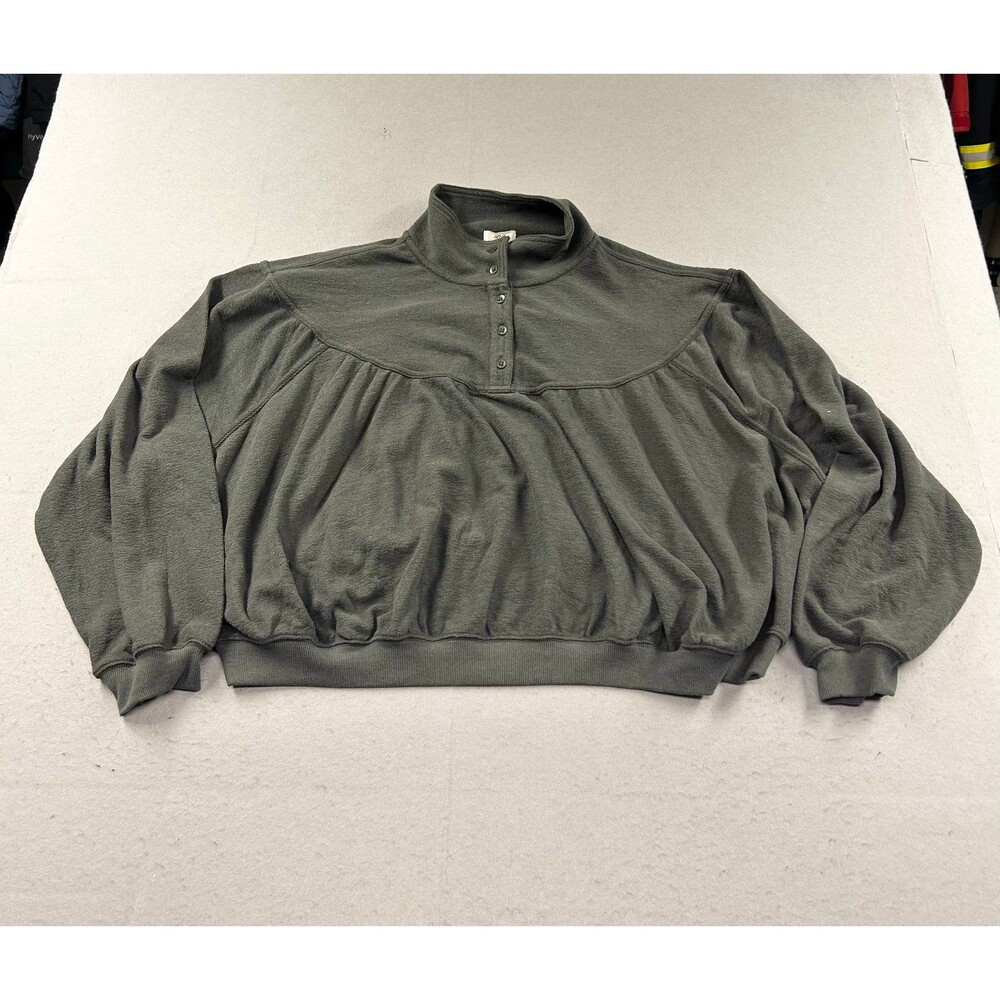 Aerie Oversized Baggy 1/4 Button Cropped Sweatshirt